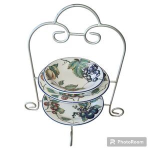 PIER 1 MACINTOSH Earthenware Angleterre Fruit Round Dinner Plate and stand home